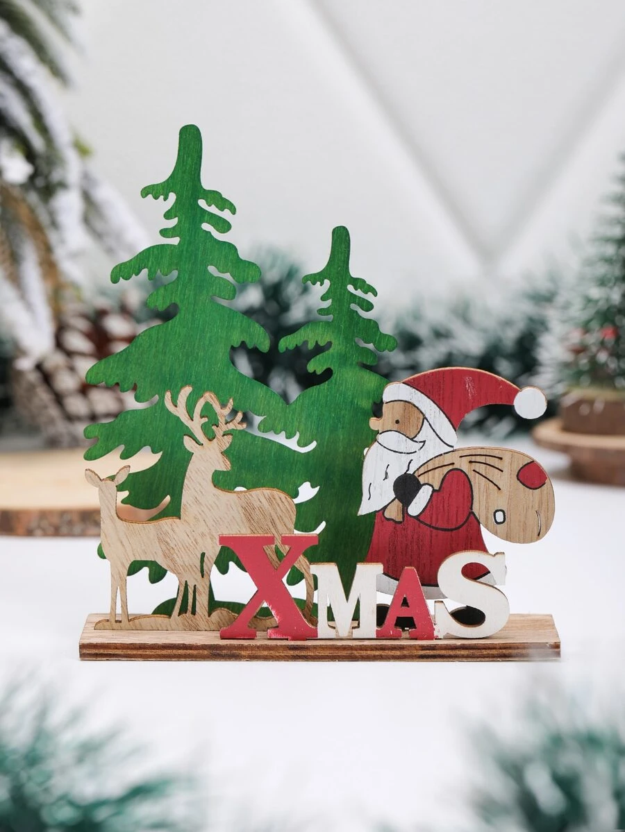 1pc Christmas Tree & Santa Shaped Decoration Craft - Multicolor - View 1