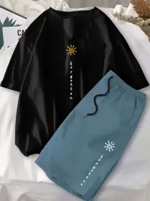 Claim Dot 2pcs Men's Casual Letter Print T-Shirt And Shorts Set, Summer - Multicolor - View 1