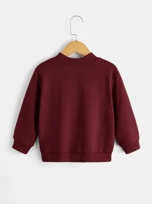 Young Boy Patched Detail Mock Neck Sweatshirt,In Fall/Winter - Burgundy - View 2
