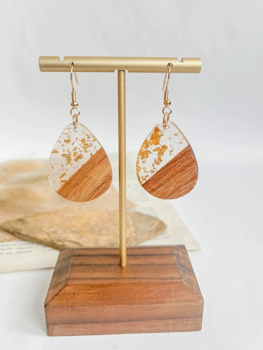 撞色水滴耳環 - 彩色 - 查看 1