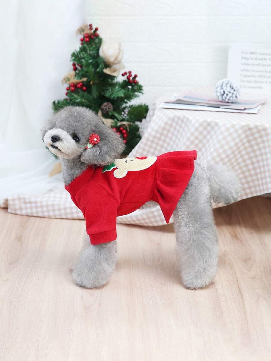 1件絨毛寵物裝,適用於狗和貓的秋冬季 - 紅色 - 查看 1