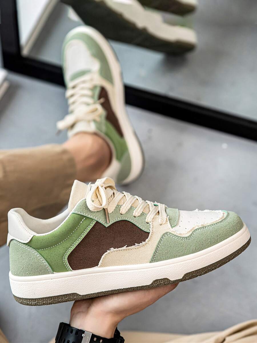 Men Color Block Letter Patch Decor Lace-up Front Skate Shoes - Multicolor - View 1