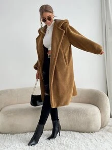 Double Button Hooded Flannel Coat - Brown - View 5