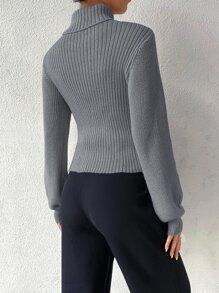 SHEIN Allurite Turtleneck Cut Out Eyelet Detail Jumper - Grey - View 2
