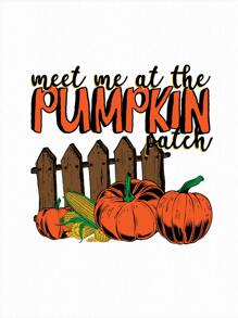 Mermaid Designs Letter & Pumpkin Print Drop Shoulder Oversized Tee - White - View 2