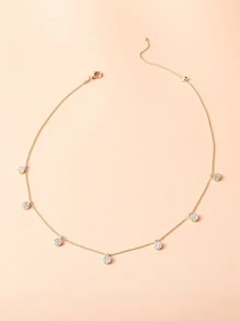 SHEIN Belle 方晶鋯石吊墜項鏈 - 金黃色 - 查看 2