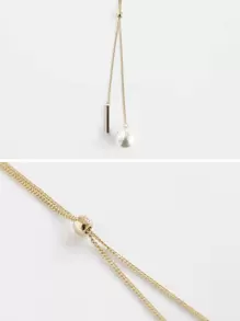 BizChic Faux Pearl & Rectangle Charm Y Lariat Necklace