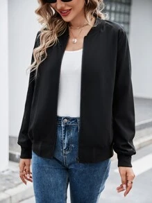 SHEIN EZwear 秋冬拉链纯色休闲飞行员夹克