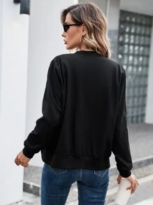 SHEIN EZwear 秋冬拉链纯色休闲飞行员夹克