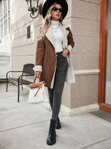 SHEIN Essnce 西裝領毛絨內襯仿麂皮外套