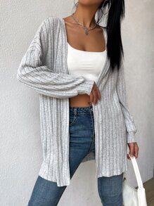 SHEIN Essnce Áo khoác nữ màu trơn Giải trí - Màu Xám nhạt - Xem 3