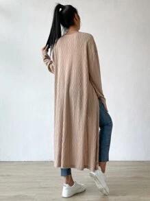 Muchica Drop Shoulder Open Front Coat - Khaki - View 2