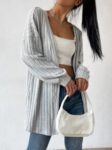 SHEIN Essnce Áo khoác nữ màu trơn Giải trí - Màu Xám nhạt - Xem 6