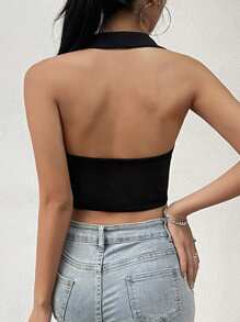 SHEIN EZwear 秋冬翻领不对称下摆短款背心西装外套 - 黑色 - 查看 2