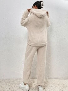 SHEIN Frenchy Drop Shoulder Kangaroo Pocket Teddy Hoodie & Pants