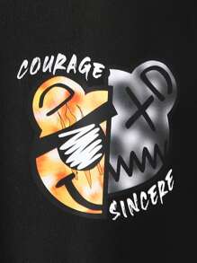 Manfinity LEGND Camiseta Holgada Para Hombre Con Impresión De Dibujos Animados - Negro - Ver 4