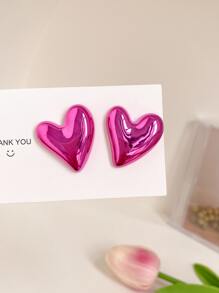 1 Pair Of Fashionable Colorful Geometric Heart-Shaped Earrings - Hot Pink - View 8