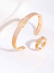 2入組/套水鑽裝飾首飾套裝 - 金黃色 - 查看 1