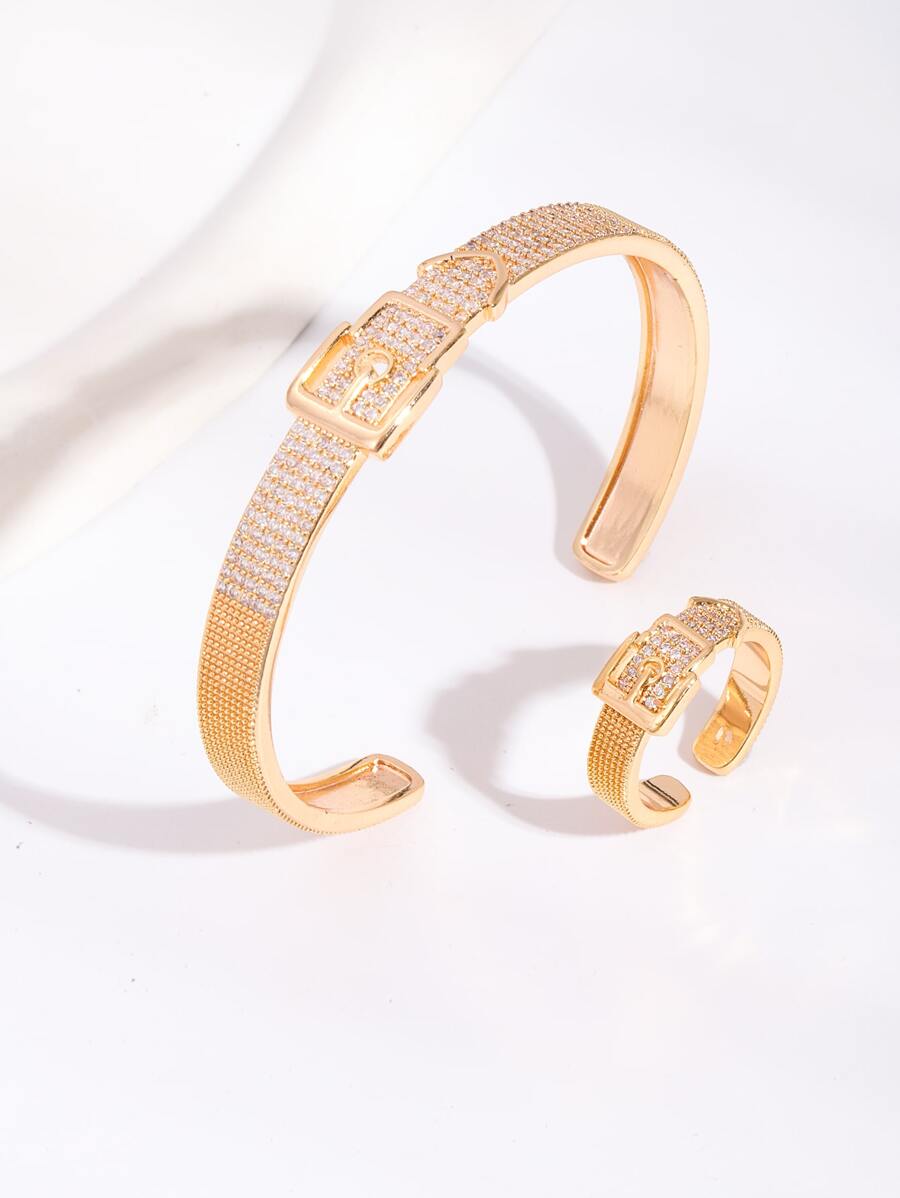 2入組/套水鑽裝飾首飾套裝 - 金黃色 - 查看 1