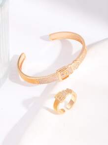 2入組/套水鑽裝飾首飾套裝 - 金黃色 - 查看 2