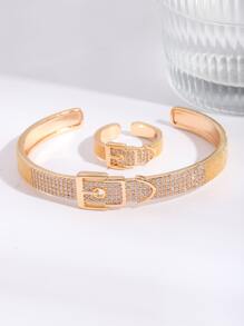 2入組/套水鑽裝飾首飾套裝 - 金黃色 - 查看 3