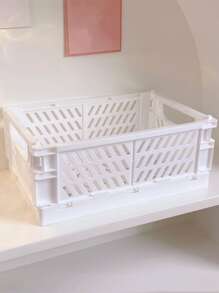 1入組純色桌面儲物籃白色塑料可折疊家用辦公桌整理架 - 白色 - 查看 2