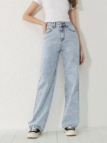 SHEIN Teen Girls Straight Leg Jeans Summer Holiday - Light Wash - View 1