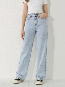 SHEIN Teen Girls Straight Leg Jeans Summer Holiday - Light Wash - View 3