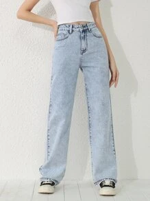 SHEIN Teen Girls Straight Leg Jeans Summer Holiday - Light Wash - View 5