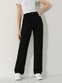 SHEIN Explorewe Teen Girls Straight Leg Jeans - Black - View 1