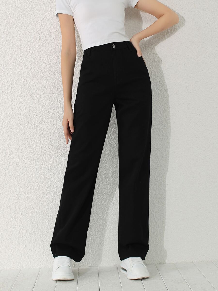 SHEIN Explorewe Teen Girls Straight Leg Jeans - Black - View 1