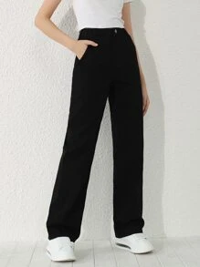 SHEIN Explorewe Teen Girls Straight Leg Jeans - Black - View 3