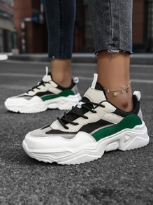 Color Block Lace-up Front Chunky Sneakers - Multicolor - View 2