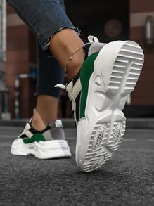 Color Block Lace-up Front Chunky Sneakers - Multicolor - View 3