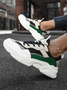 Color Block Lace-up Front Chunky Sneakers - Multicolor - View 4
