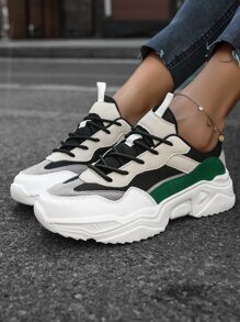 Color Block Lace-up Front Chunky Sneakers - Multicolor - View 5