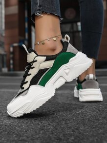 Color Block Lace-up Front Chunky Sneakers - Multicolor - View 7