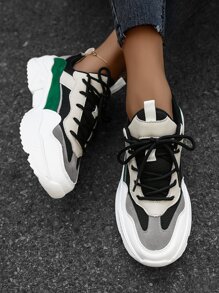 Color Block Lace-up Front Chunky Sneakers - Multicolor - View 8