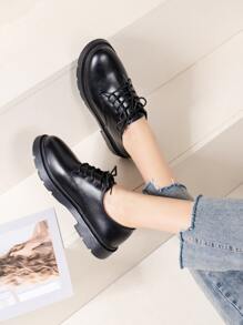 Lace-up Front Oxford Flats - Black - View 2