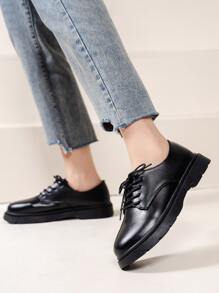 Lace-up Front Oxford Flats - Black - View 3