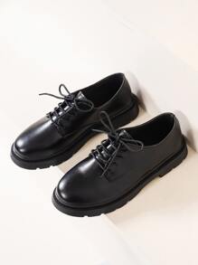 Lace-up Front Oxford Flats - Black - View 8