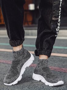 Men High Top Slip On Sock Sneakers - Grey - View 3