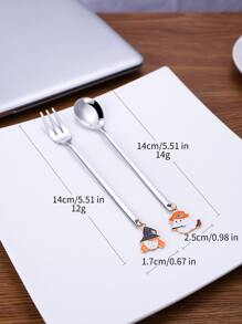 2pcs Stainless Steel Fork & Spoon - Silver - View 3