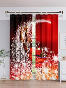 2 piezas Cortina con patrón de Papá Noel de Navidad - Multicolor - Ver 1