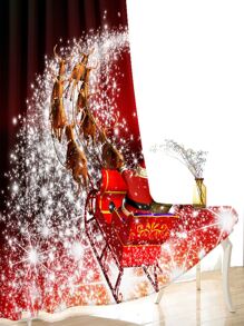 2 piezas Cortina con patrón de Papá Noel de Navidad - Multicolor - Ver 2