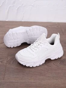 Patch Decor Lace-up Front Chunky Sneakers - White - View 2