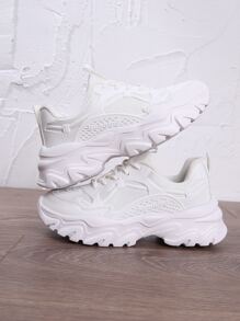 Patch Decor Lace-up Front Chunky Sneakers - White - View 3