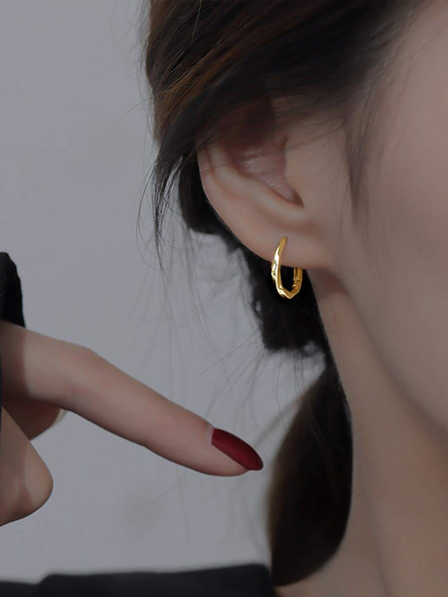 極簡風格圓耳環 - 金黃色 - 查看 1