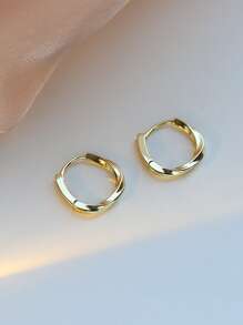 極簡風格圓耳環 - 金黃色 - 查看 2