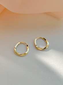 極簡風格圓耳環 - 金黃色 - 查看 3